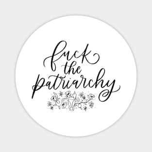F*ck The Patriarchy Floral Uterus Design Black Text Magnet